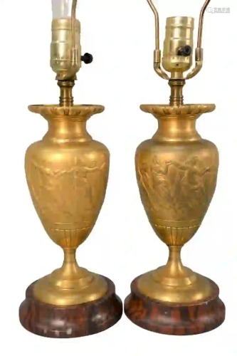 Pair of Barbedienne Bronze Urns both having flared rim,
