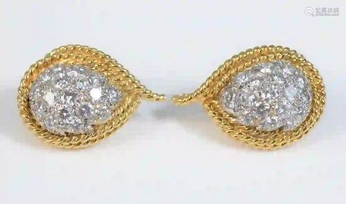 Pair of 14 Karat Gold and White Gold Diamond Earrings