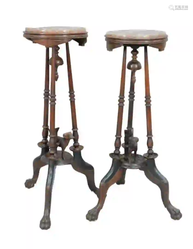 Pair of Walnut Victorian Stands each with brown round