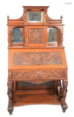 Victorian Mahogany Desk having mirrored back, with door