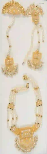 Five Piece 22 Karat Gold Necklace, Earrings, Two