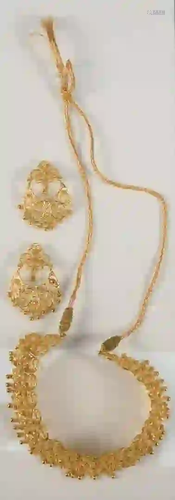 Three Piece 22 Karat Gold Necklace and Earrings Set 125