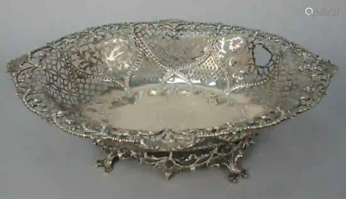English Silver Reticulated Oval Footed Bowl center with