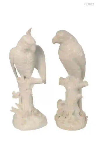 Pair of German Porcelain Parrots sitting on tree