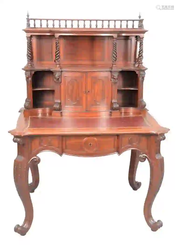 Mahogany Victorian Desk with cabinet and shelved back,