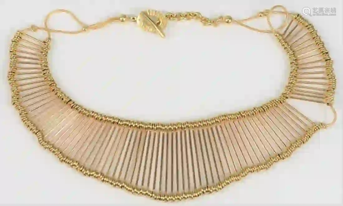 18k Gold Wire Necklace mounted with gold pins and beads