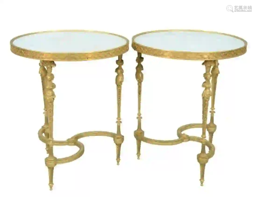 A Pair of Gueridon Tables having round white marble