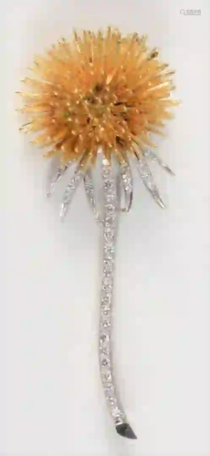 18 Karat Yellow and White Gold Brooch in form of a