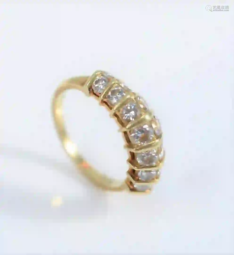 18 Karat Yellow Gold Ring set with two rows of seven