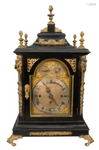English Bracket Chime Clock having silvered brass dial,