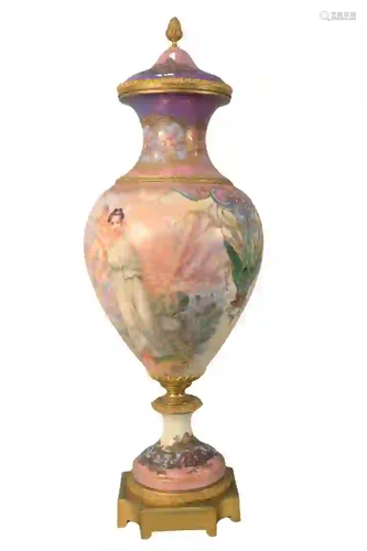 Monumental Sevres Gilt-bronze and Porcelain Urns having