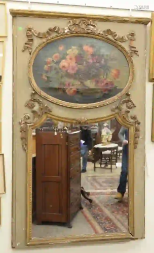 French Trumeau Mirror having oval oil on canvas still