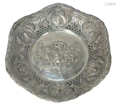 German Silver Reticulated Bowl with embossed Putti