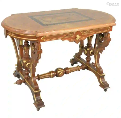 Renaissance Revival Center Table with inlaid burlwood,