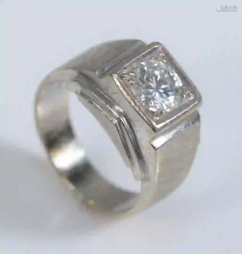 Diamond and 18 Karat White Gold Mens Ring center