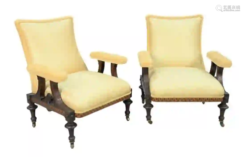 Pair of Renaissance Revival Open Armchairs with custom