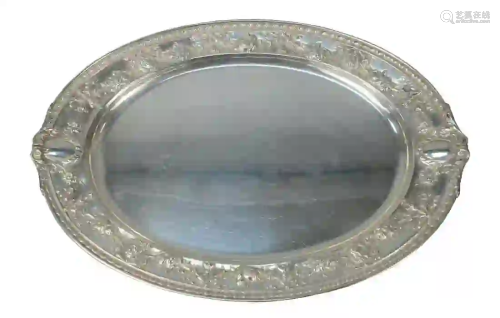 Gorham Sterling Silver Tray repousse border, having
