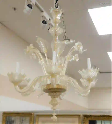 Venetian Six Light Glass Chandelier having flower and