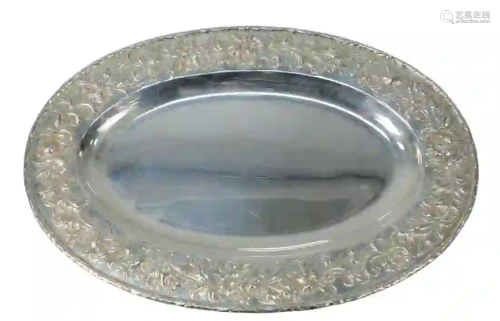 Kirk Repousse Oval Sterling Silver Tray having floral