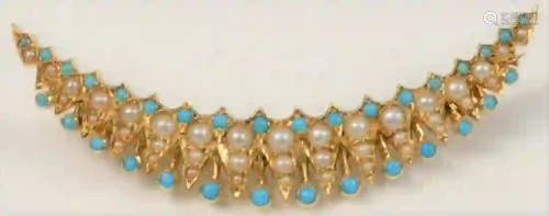 14 Karat Crescent Brooch set with some pearls and small