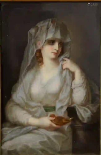 KPM Painted Porcelain Plaque A Veiled Maiden maked KPM