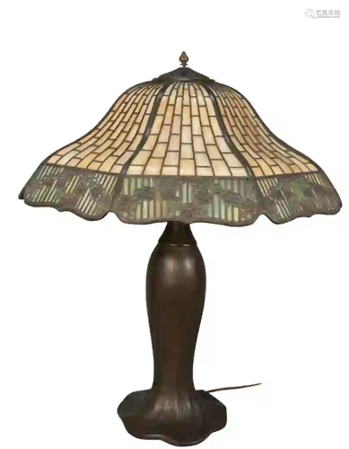 Handel Table Lamp having panel shade with applied