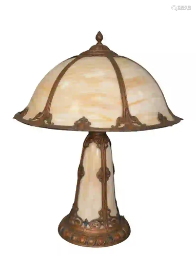 Caramel Slag Glass Table Lamp with bell shaped shade,