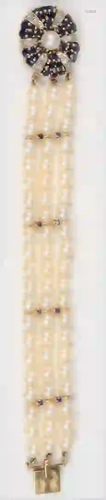 Pearl Three Strand Bracelet having large 14 karat