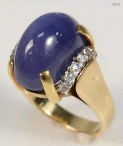 18 Karat Yellow Gold Ring set with large purple