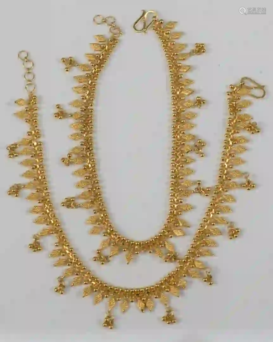 Pair of 22 Karat Gold Anklets bead and diamond shape