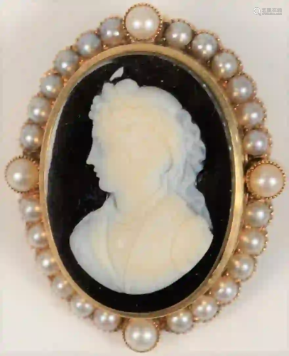 14 Karat Gold and Stone Cameo Brooch/Pendant with