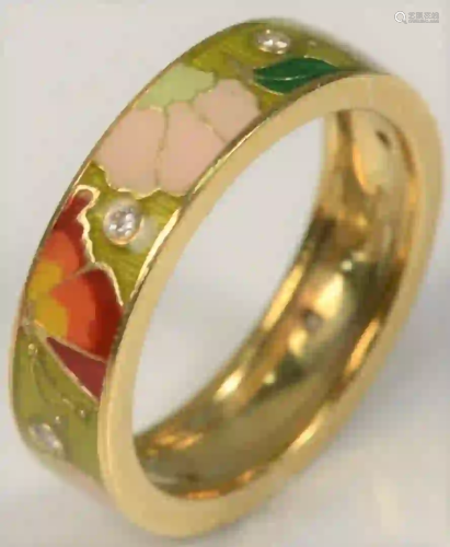 18 Karat Gold Hidalgo Band with enameled butterflies