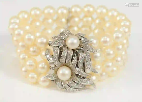 Pearl Four Strand Bracelet having large 14 karat white