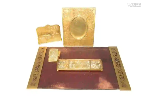 Five Piece Tiffany Studios Desk Set with blotter ends,