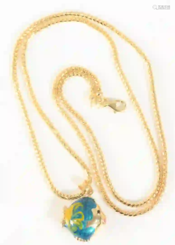 14 Karat Gold Chain with enameled fish pendant chain