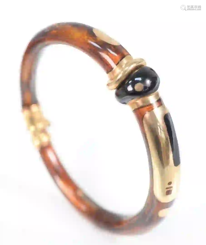 18 Karat Gold Mounted Bangle Style Bracelet with brown,