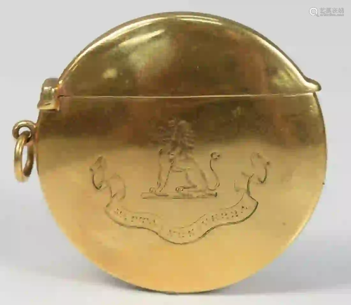 18 Karat Gold Circular Box with hinged top marked S.M.