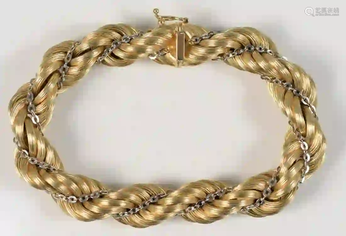 14 Karat Gold Bracelet twist design, with small white