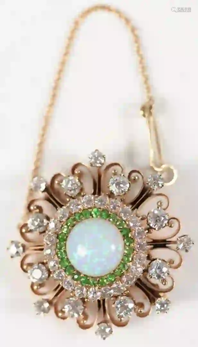 14 Karat Gold Brooch/Pendant with center fire opal,