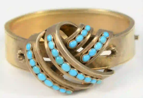 Victorian 14 Karat Gold Bracelet set with turquoise