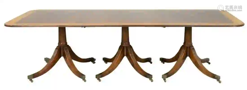 Custom Mahogany Triple Pedestal Three Part Dining Table