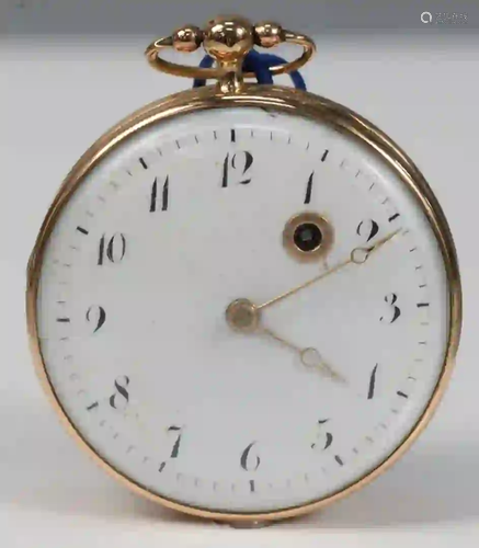 18 Karat Gold Open Face Pocket Watch with key wind