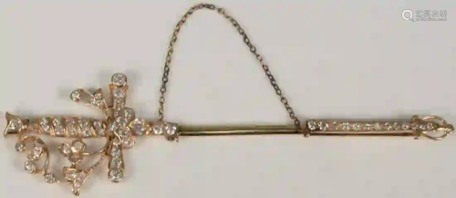 14 Karat Gold Sword Pin set with diamonds length 4 1/4