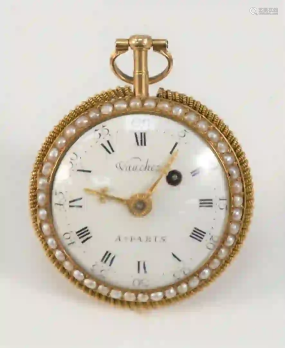 Vaucher Gold Lapel Watch key wind with enameled dial