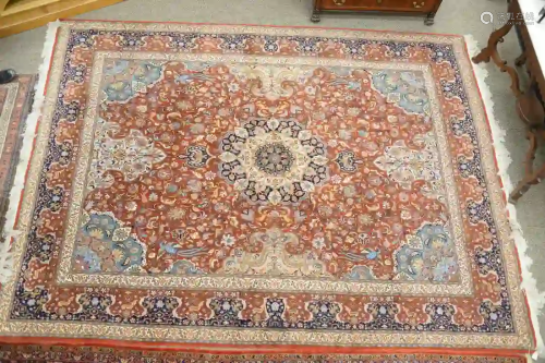 Tabriz Oriental Carpet silk and wool with birds 9' 10