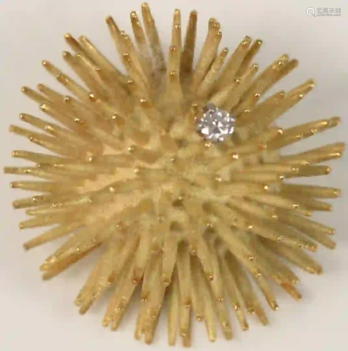 18 Karat Gold Sea Urchin Brooch set with diamond