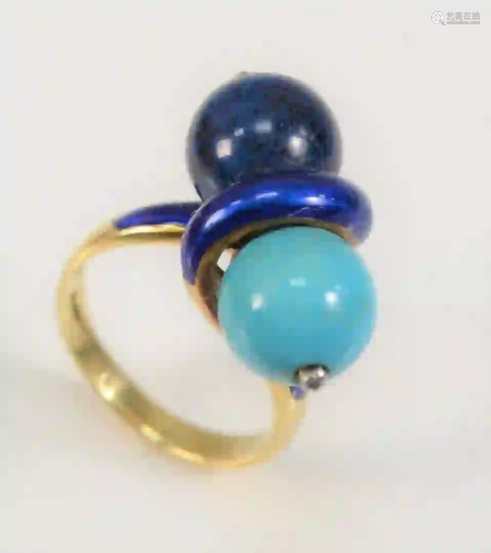 18 Karat Gold Ring set with blue turquoise and blue