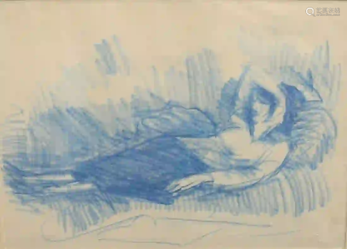 Robert Henri (1865 - 1929) Reclining Nude blue pencil