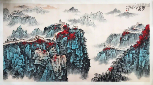 CHINESE SCROLL PAINTING OF GREAT WALL SIGNED BY QIAN