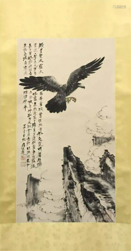 NO RESERVED CHINESE SCROLL PAINTING OF EAGLE SIGNE…